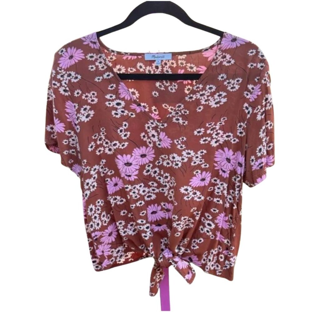 Madewell‎ Brown & Pink Floral Tie-Front Top – Size M